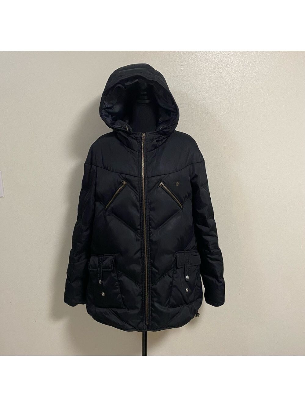 Diesel Parka Women’s Size Medium Black Quilted Down Hooded Parka Jacket